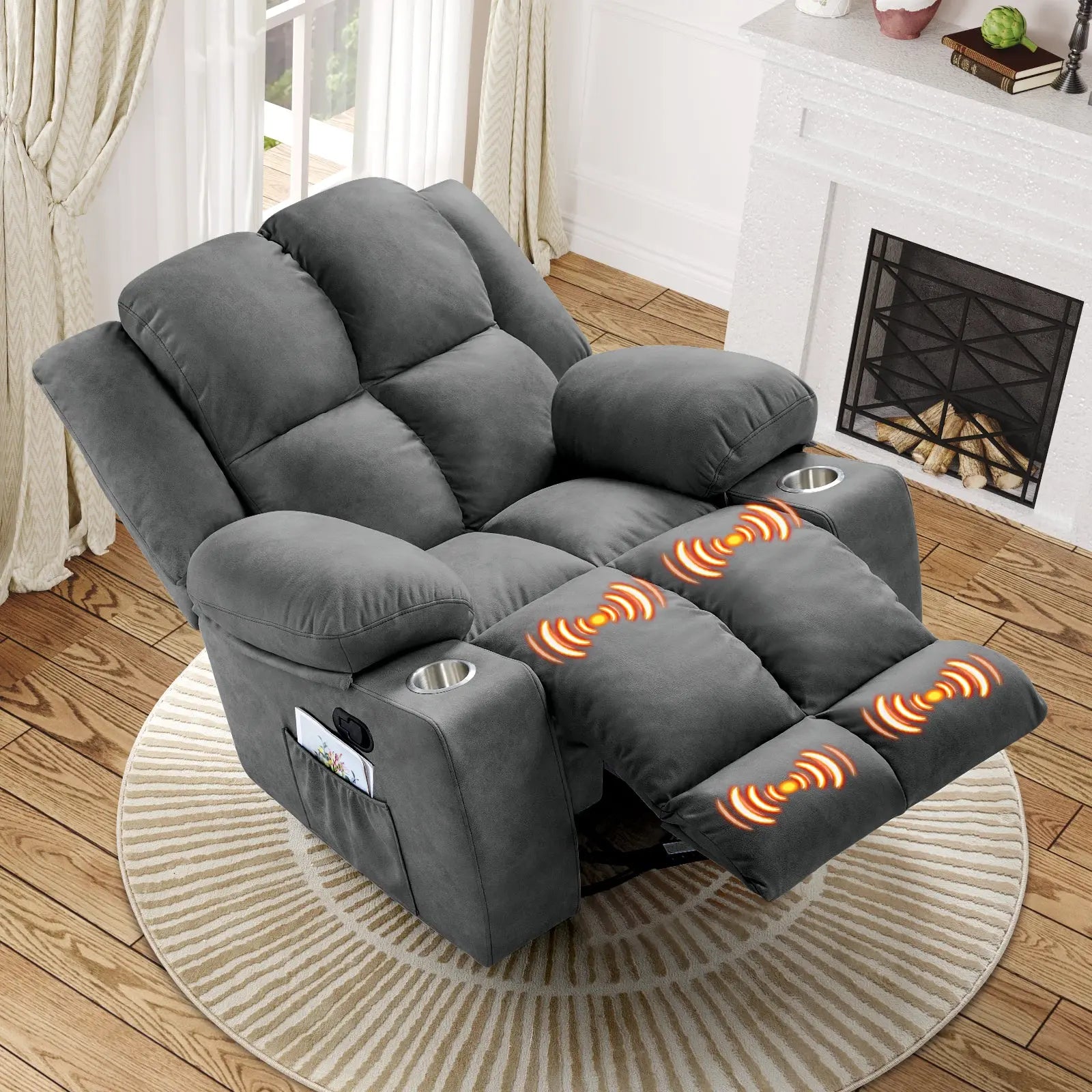 AMERLIFE Levi Recliner Oversized Power Lift Massage Chair with USB Port Detachable Cup Holders Brown