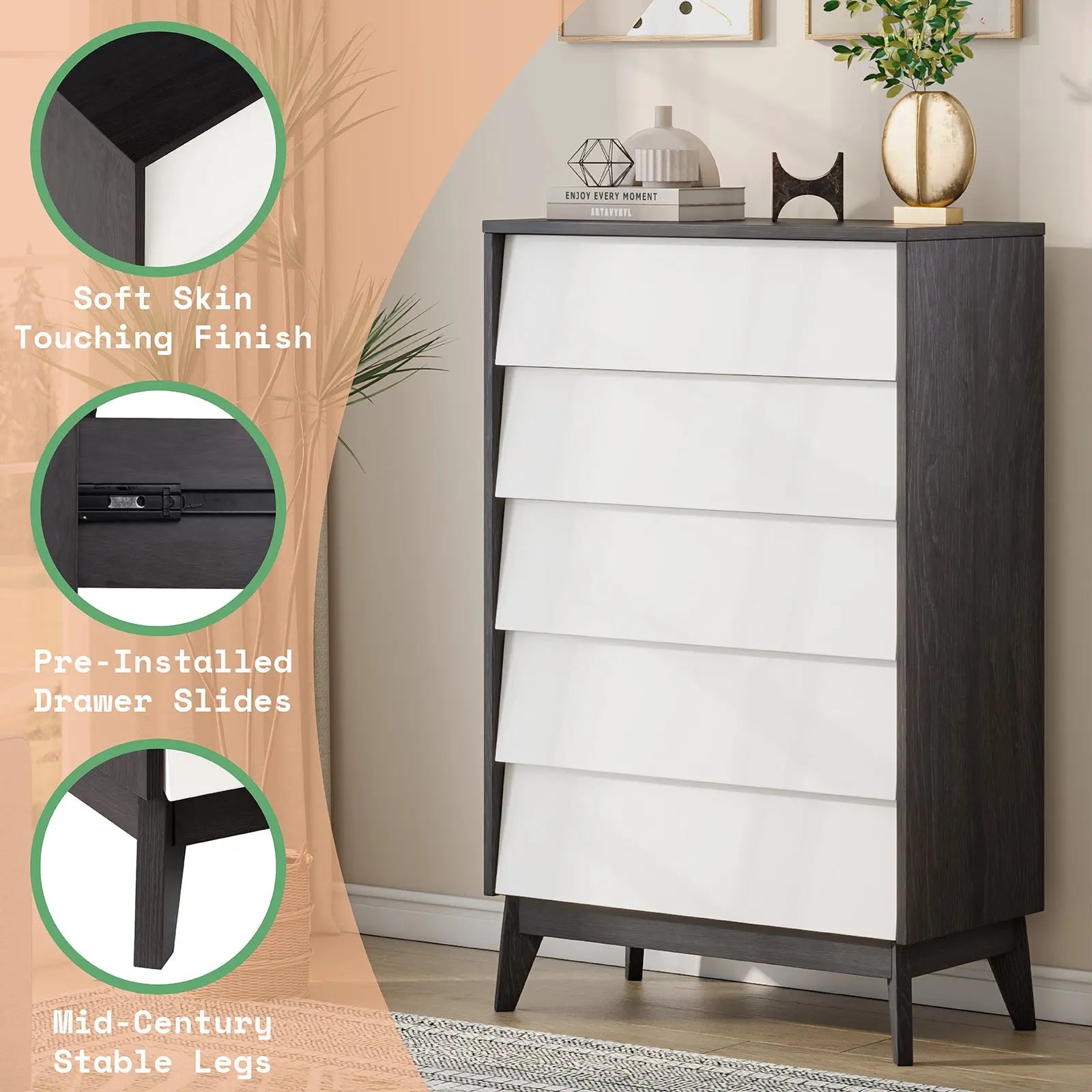 Amerlife Linton 5 Drawers Dresser for Bedroom, Modern Tall Dresser Chest of Drawers Handle Free, Storage Organizer Dresser, Wood Dresser for Bedroom, Amerlife Linton 5 Drawers Dresser for Bedroom, Modern Tall Dresser Chest of Drawers Handle Free, Storage Organizer Dresser, Wood Dresser for Bedroom,