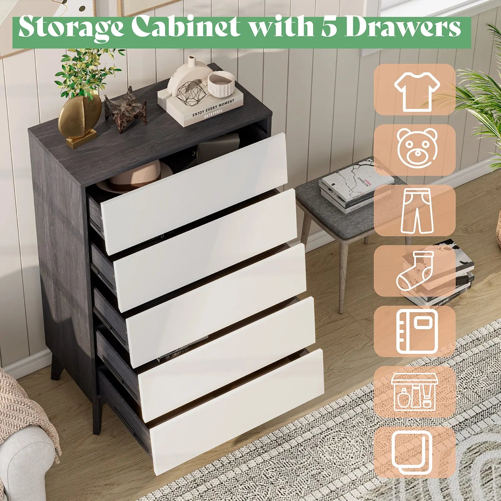 Amerlife Linton 5 Drawers Dresser for Bedroom, Modern Tall Dresser Chest of Drawers Handle Free, Storage Organizer Dresser, Wood Dresser for Bedroom, Amerlife Linton 5 Drawers Dresser for Bedroom, Modern Tall Dresser Chest of Drawers Handle Free, Storage Organizer Dresser, Wood Dresser for Bedroom,