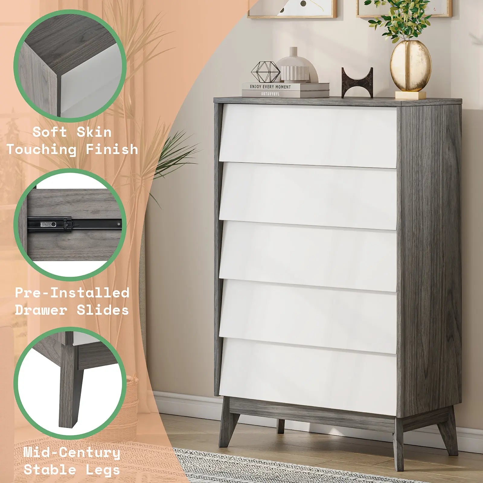 Amerlife Linton 5 Drawers Dresser for Bedroom, Modern Tall Dresser Chest of Drawers Handle Free, Storage Organizer Dresser, Wood Dresser for Bedroom, Amerlife Linton 5 Drawers Dresser for Bedroom, Modern Tall Dresser Chest of Drawers Handle Free, Storage Organizer Dresser, Wood Dresser for Bedroom,