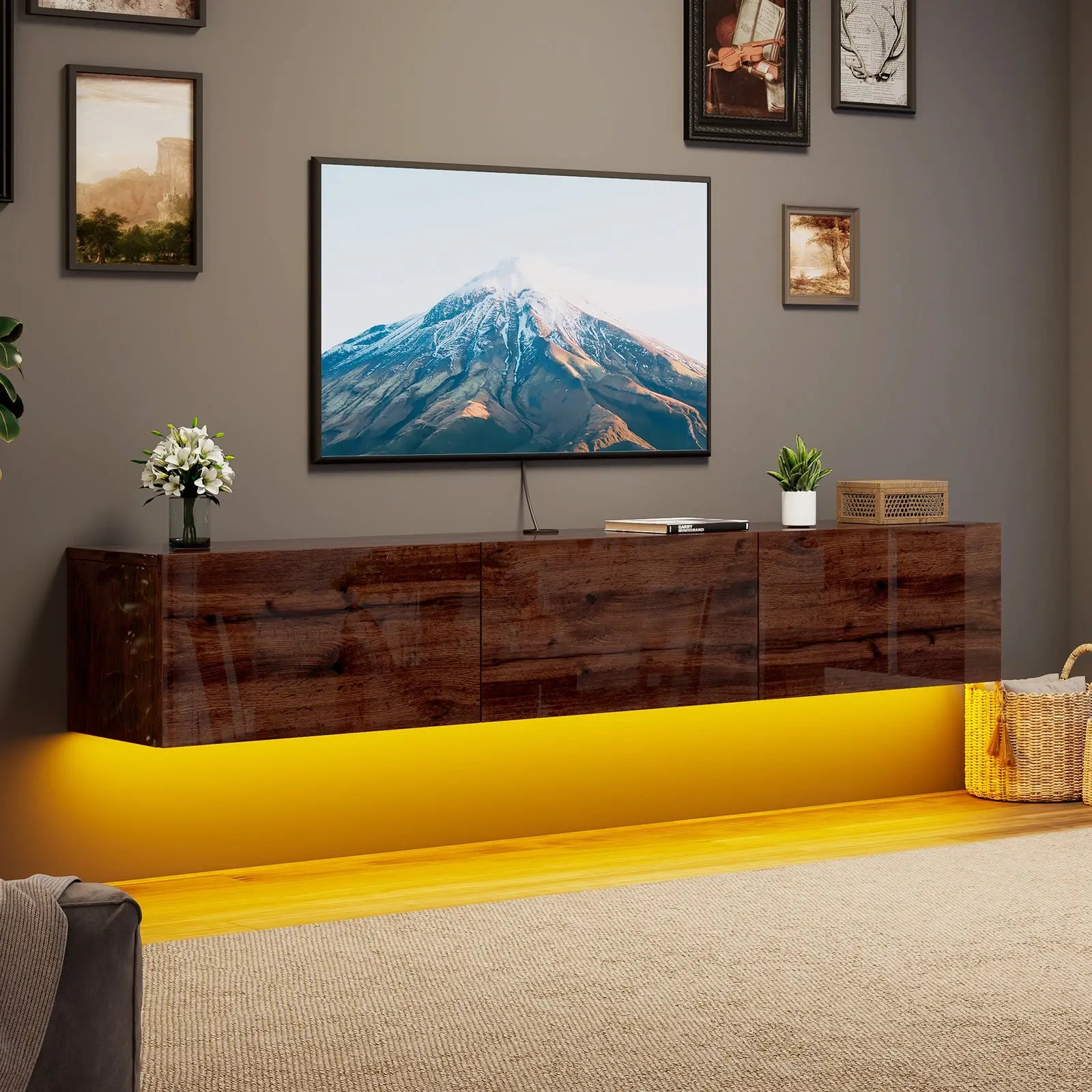 Floating entertainment center with lights online