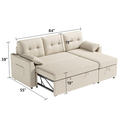 Sleeper Sofa Bed Amerlife Linen Beige / 3 Seats