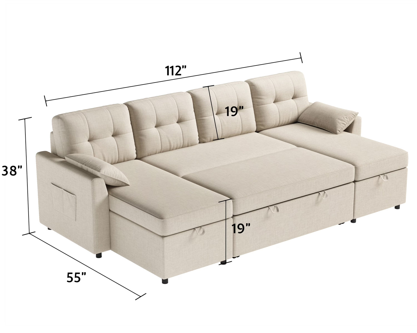 Sleeper Sofa Bed Amerlife Linen Beige / 4 Seats