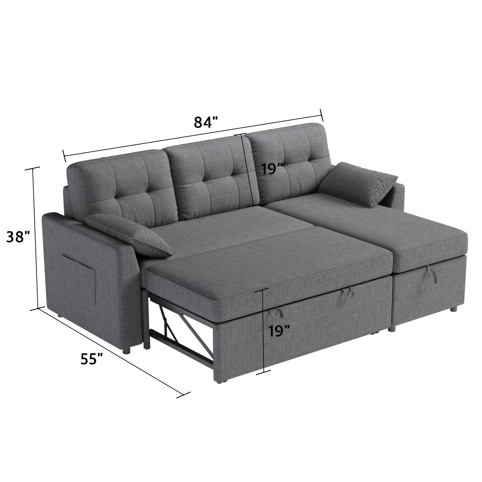 Sleeper Sofa Bed Amerlife  Linen Grey / 3 Seats