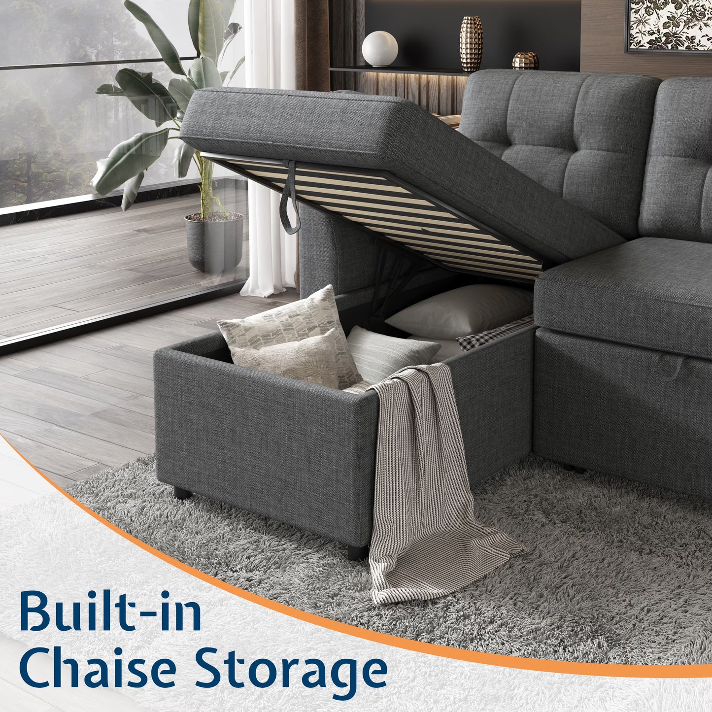 Sleeper Sofa Bed Amerlife Linen Grey / 4 Seats