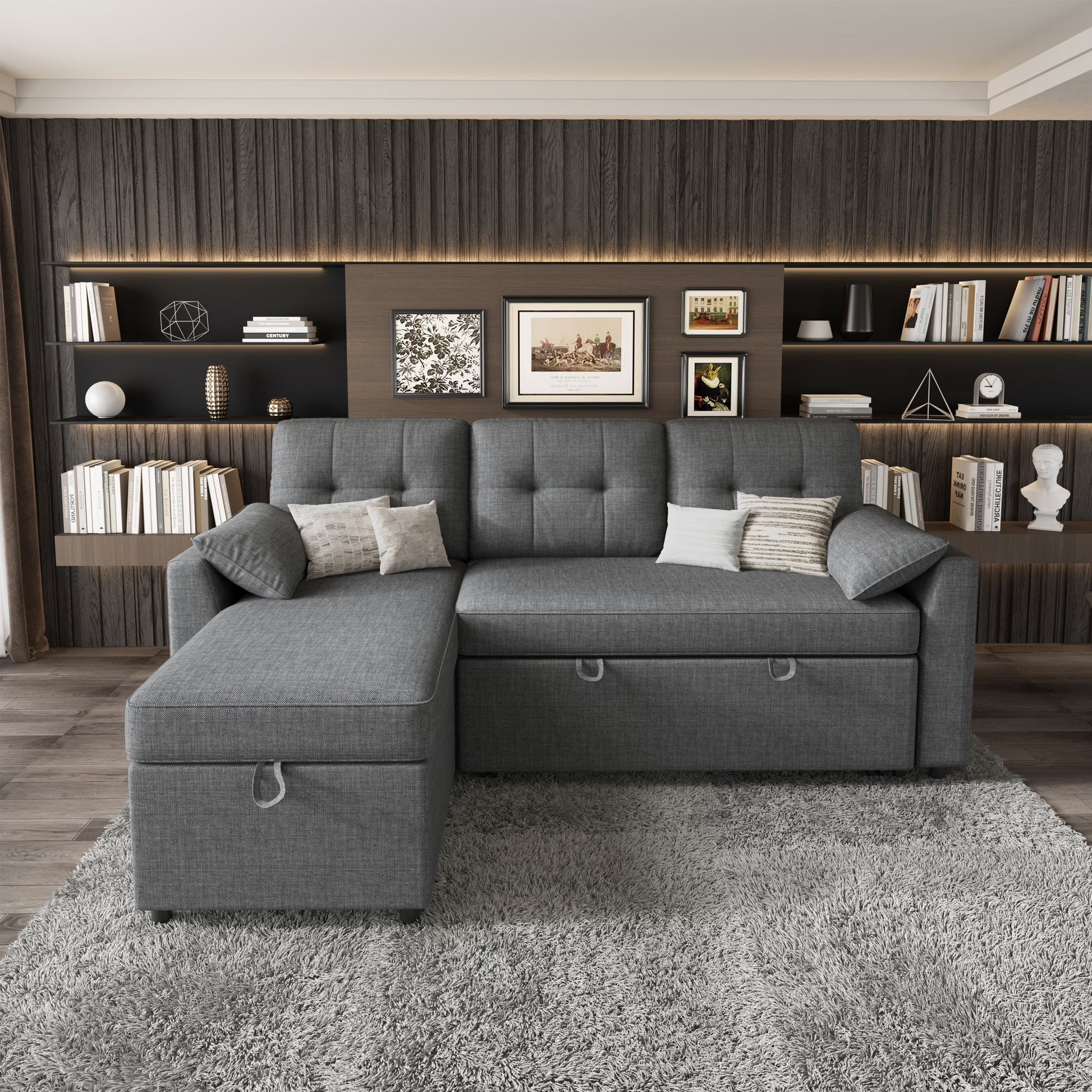 Sleeper Sofa Bed Amerlife Linen Grey / 3 Seats