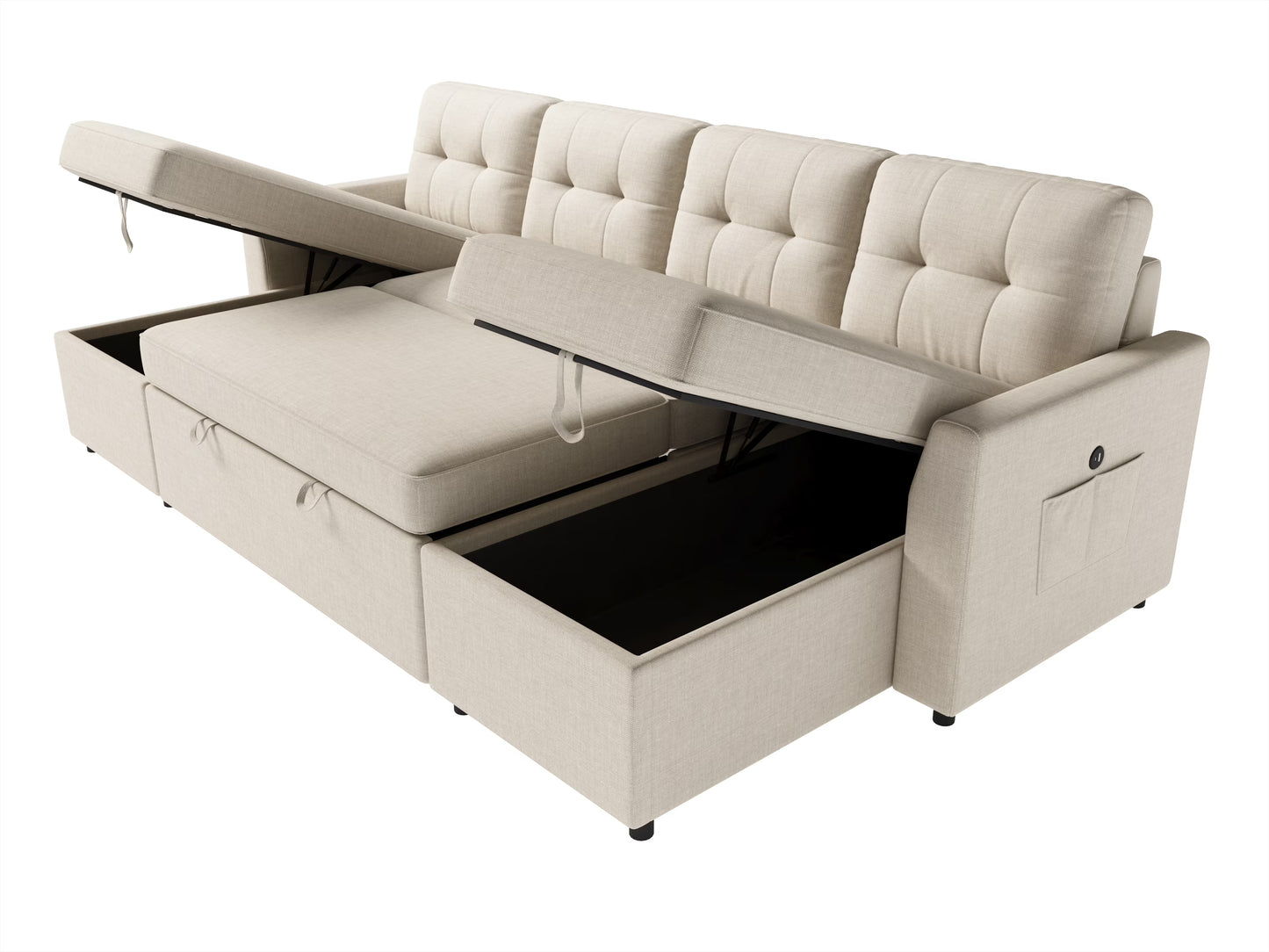 Sleeper Sofa Bed Amerlife Linen Beige / 4 Seats