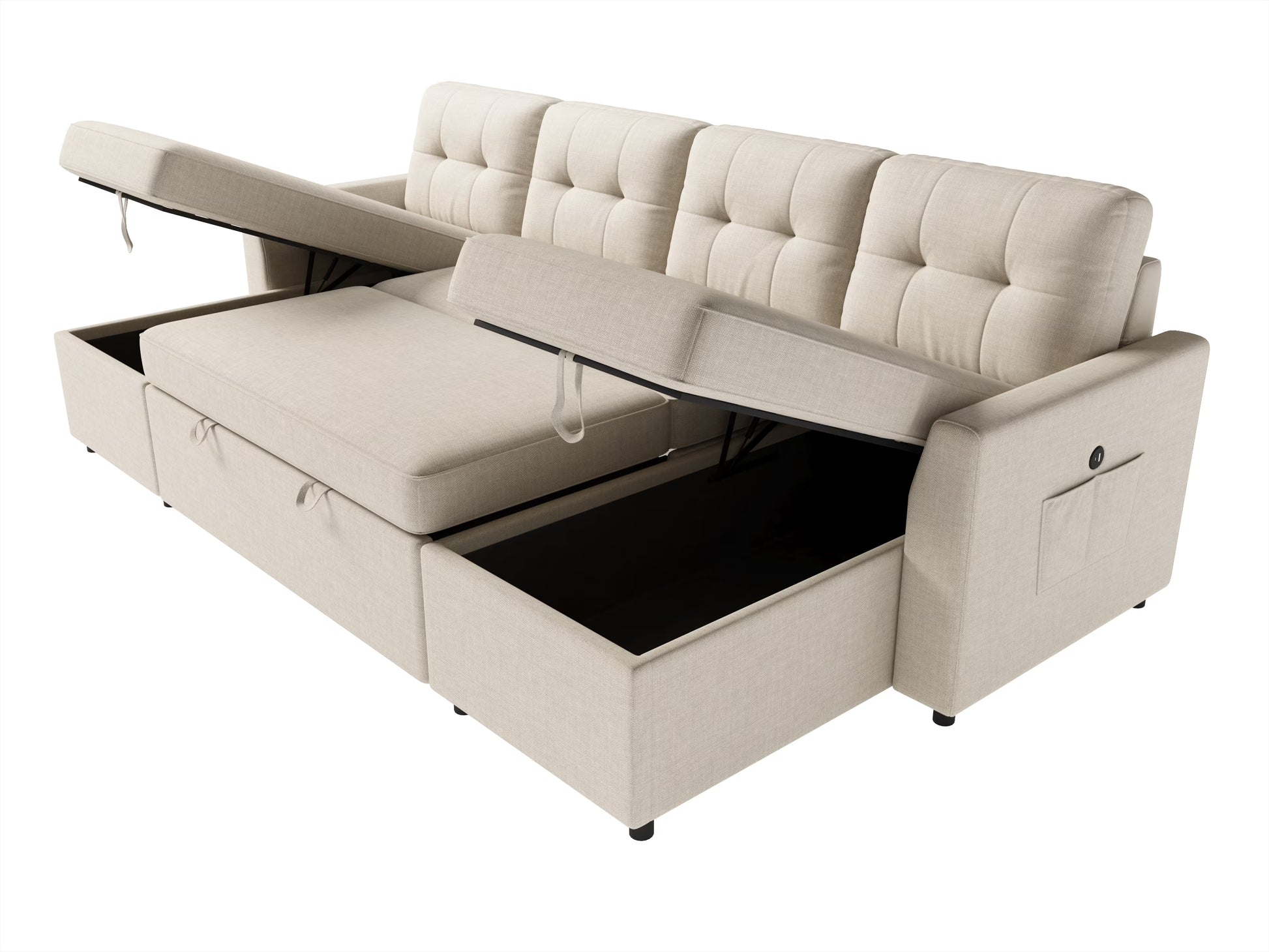 Sleeper Sofa Bed Amerlife Linen Beige / 4 Seats