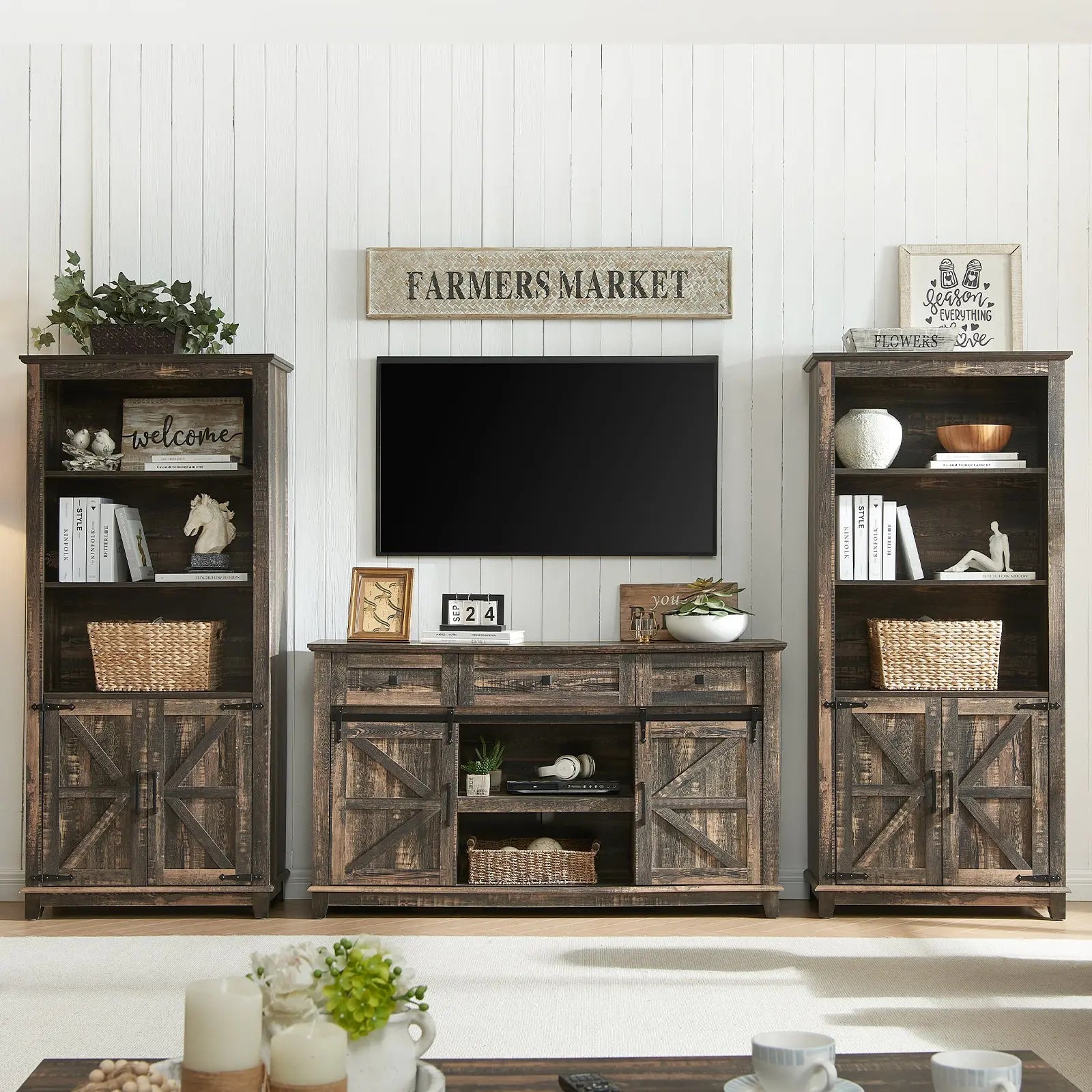 CTS007 Malin Rustic White Farmhouse TV Stand Amerlife