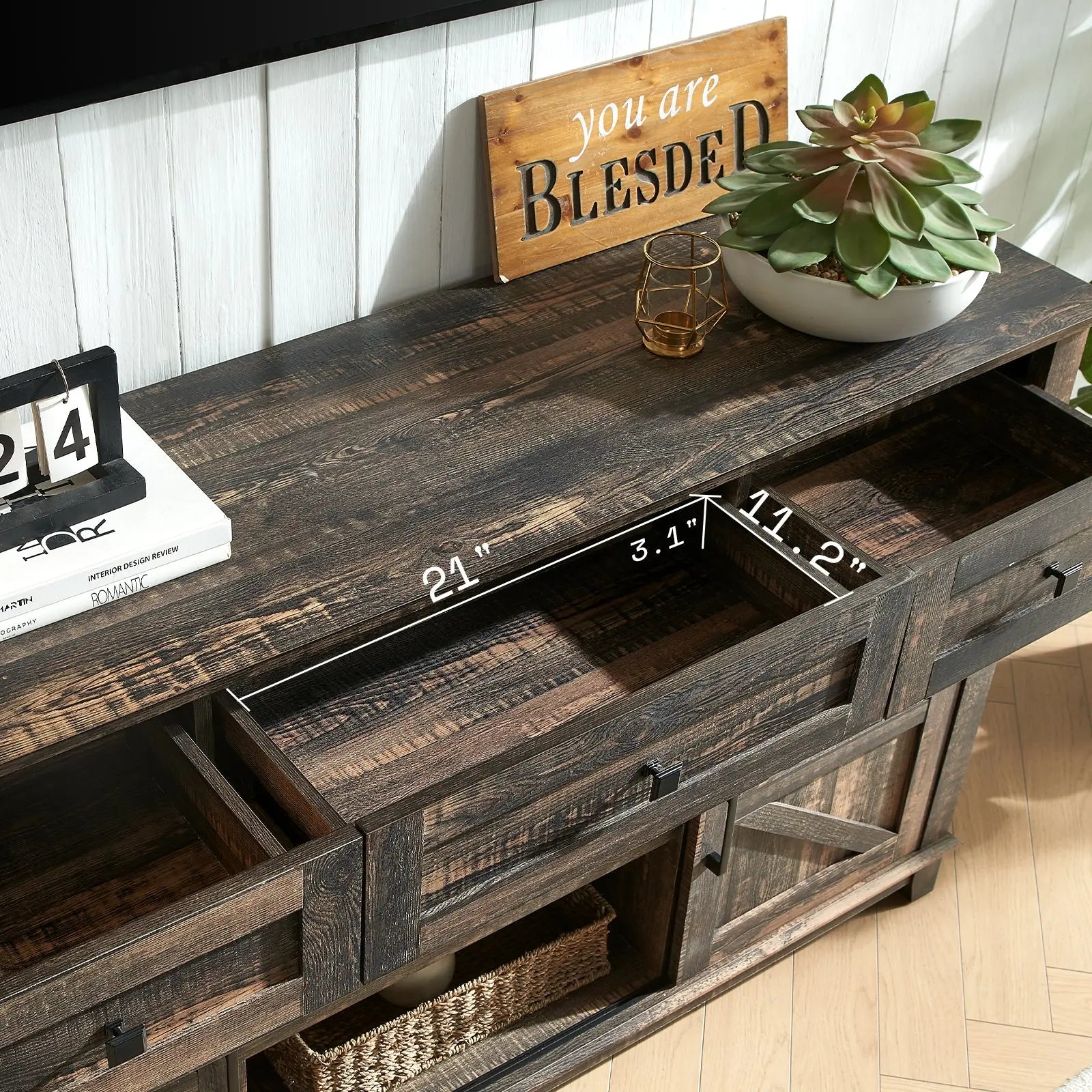 CTS007 Malin Rustic White Farmhouse TV Stand Amerlife