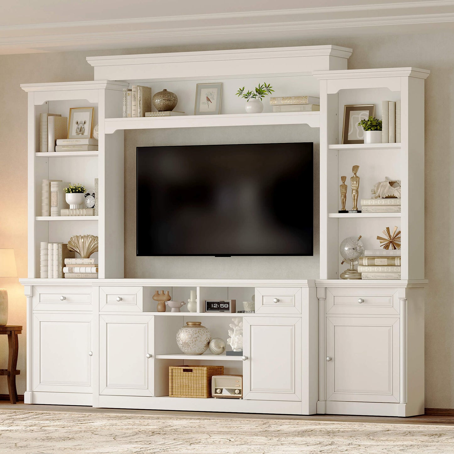 Cortina Rustic Wall Unit Entertainment Center Amerlife White