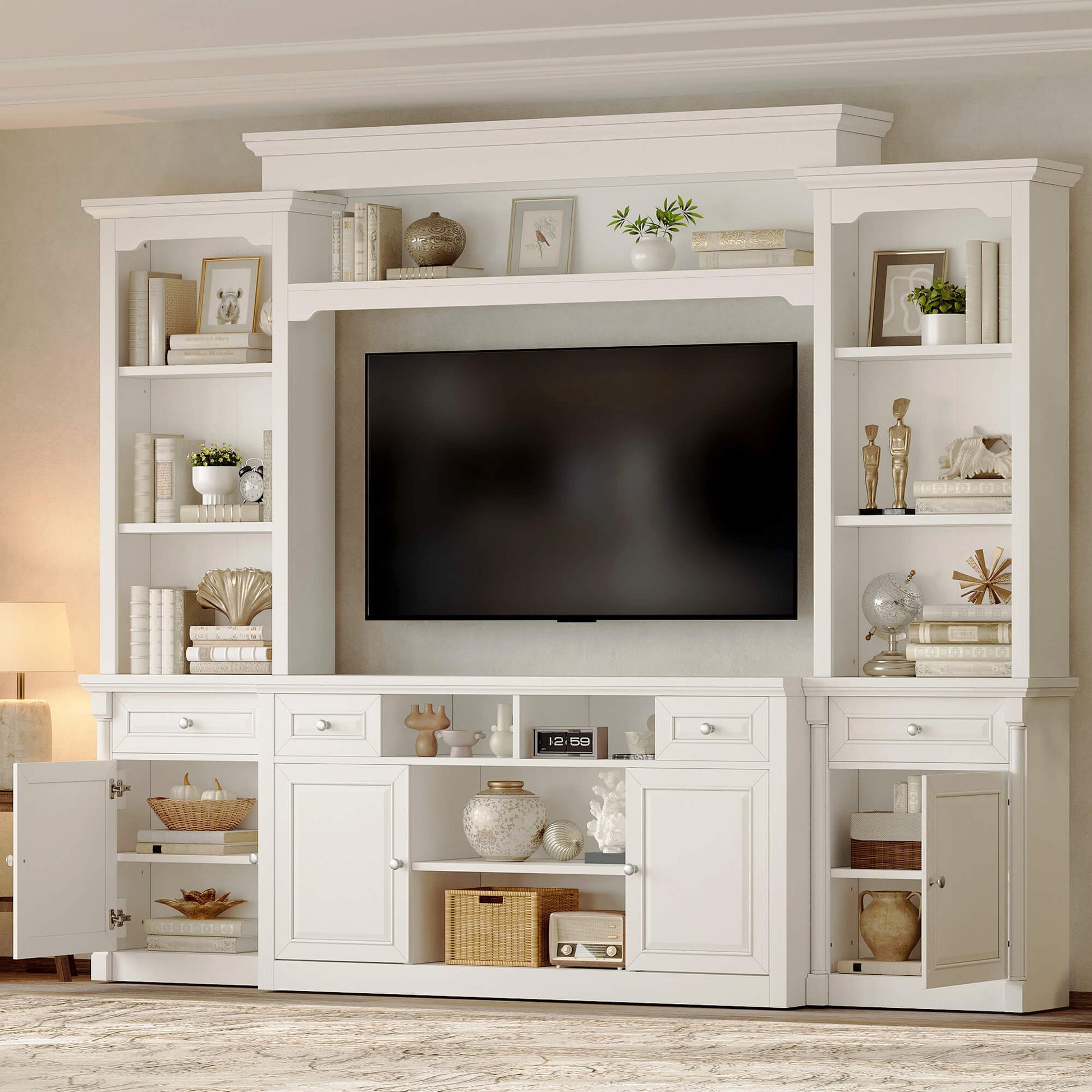 Cortina Rustic Wall Unit Entertainment Center Amerlife White