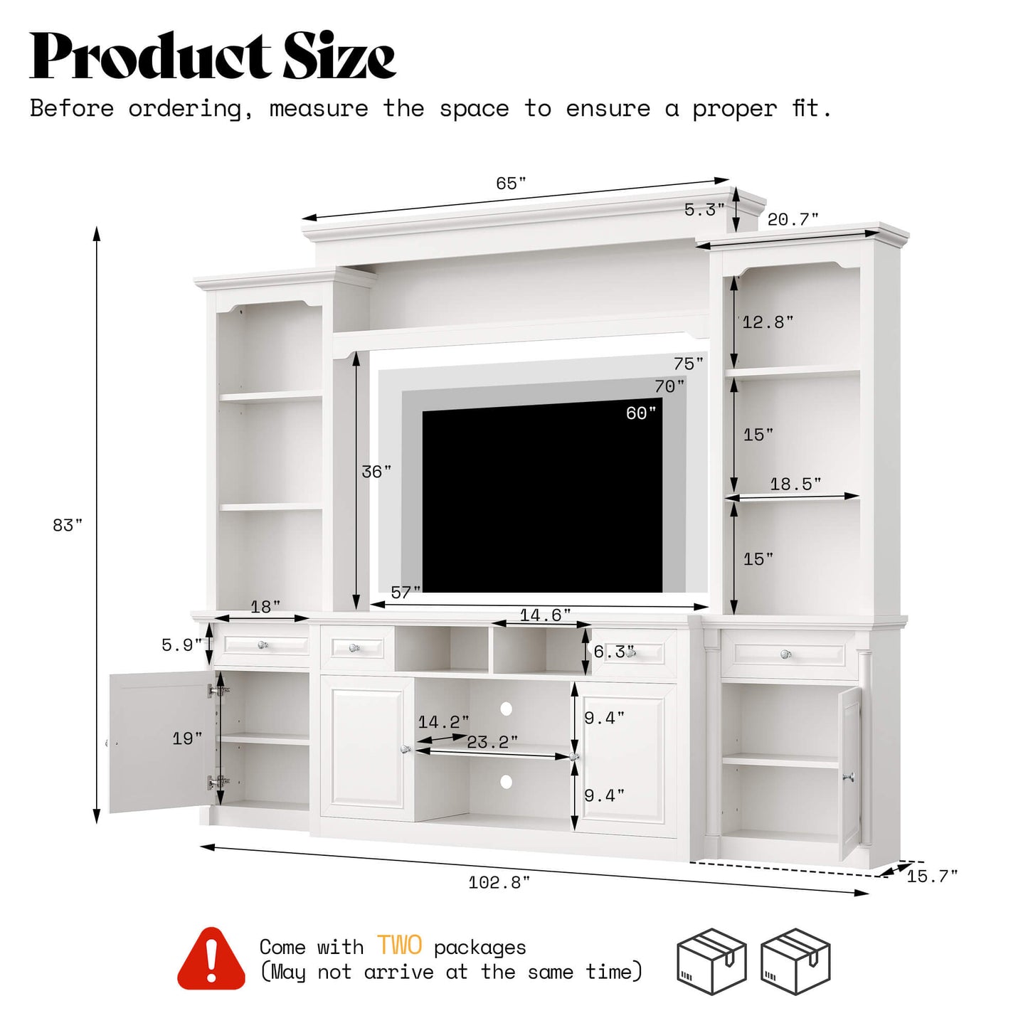 Cortina Rustic Wall Unit Entertainment Center Amerlife White