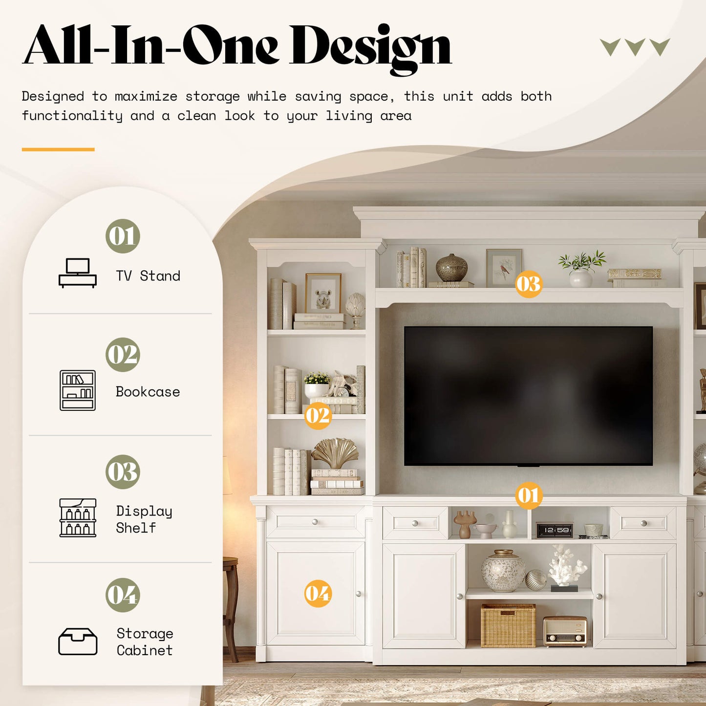 Cortina Rustic Wall Unit Entertainment Center Amerlife White