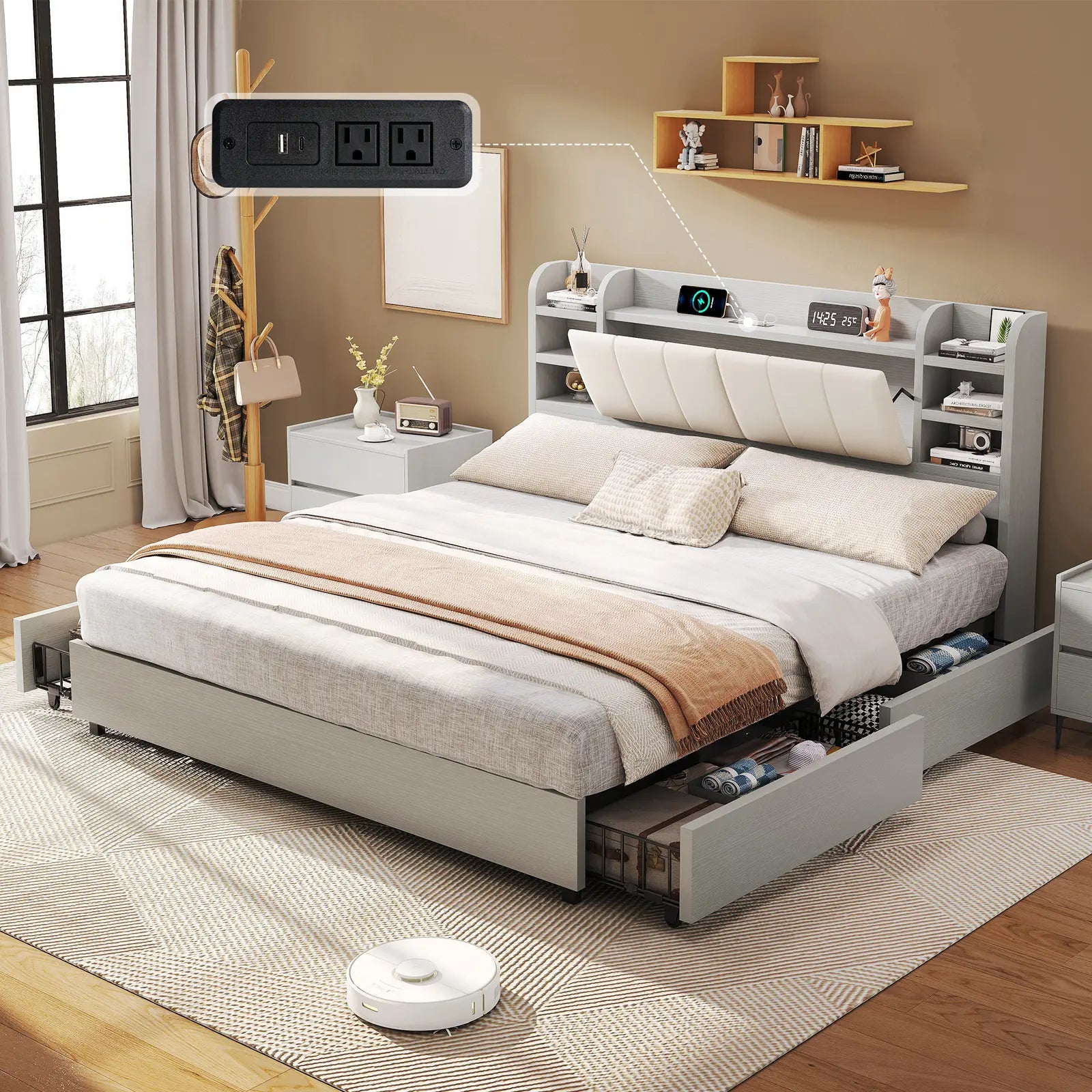 Merritt Wooden Storage Bed Frame - Full / Light Gray