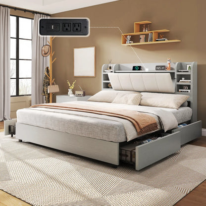 Merritt Wooden Storage Bed Frame - Full / Light Gray