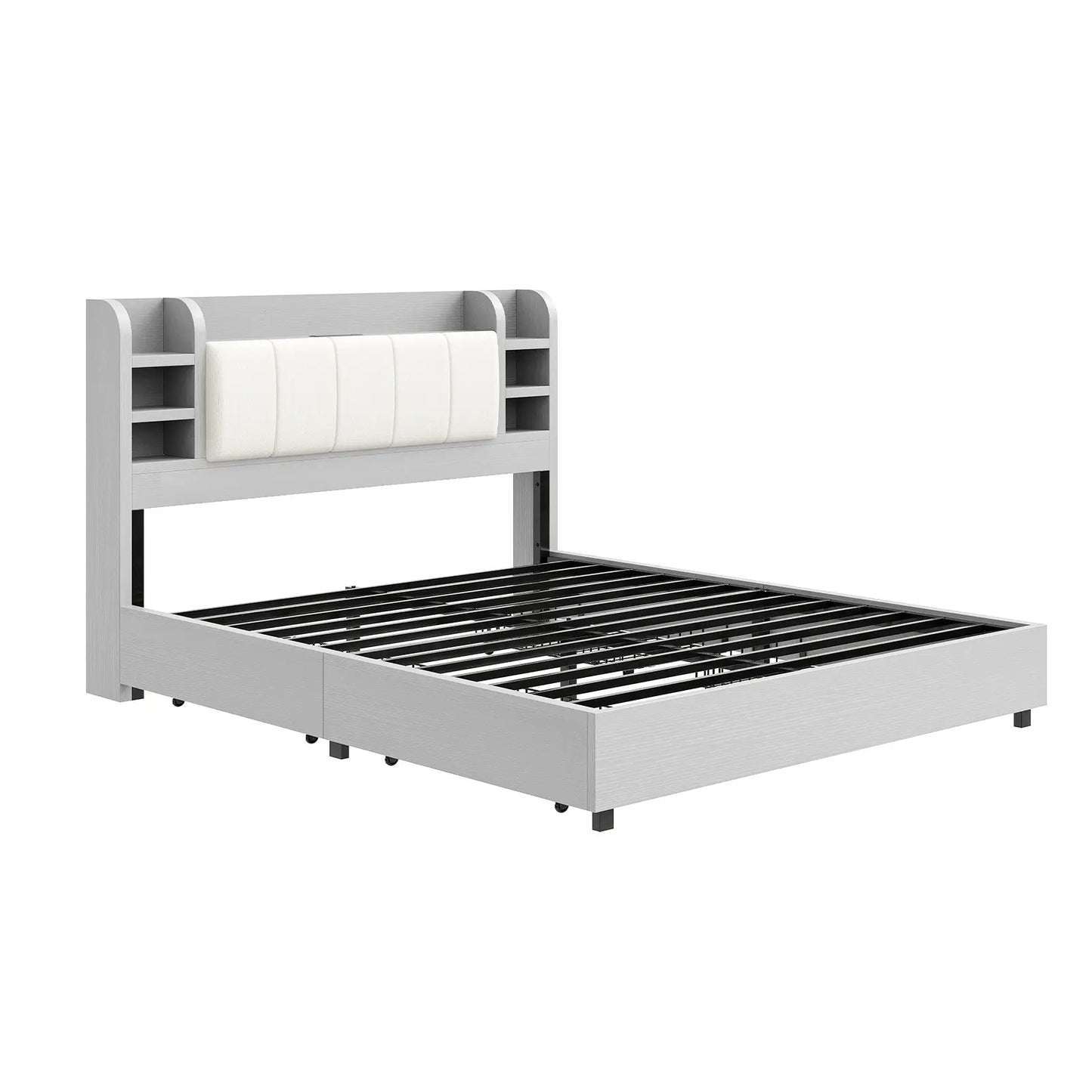 Merritt Wooden Storage Bed Frame -Queen / Light Gray