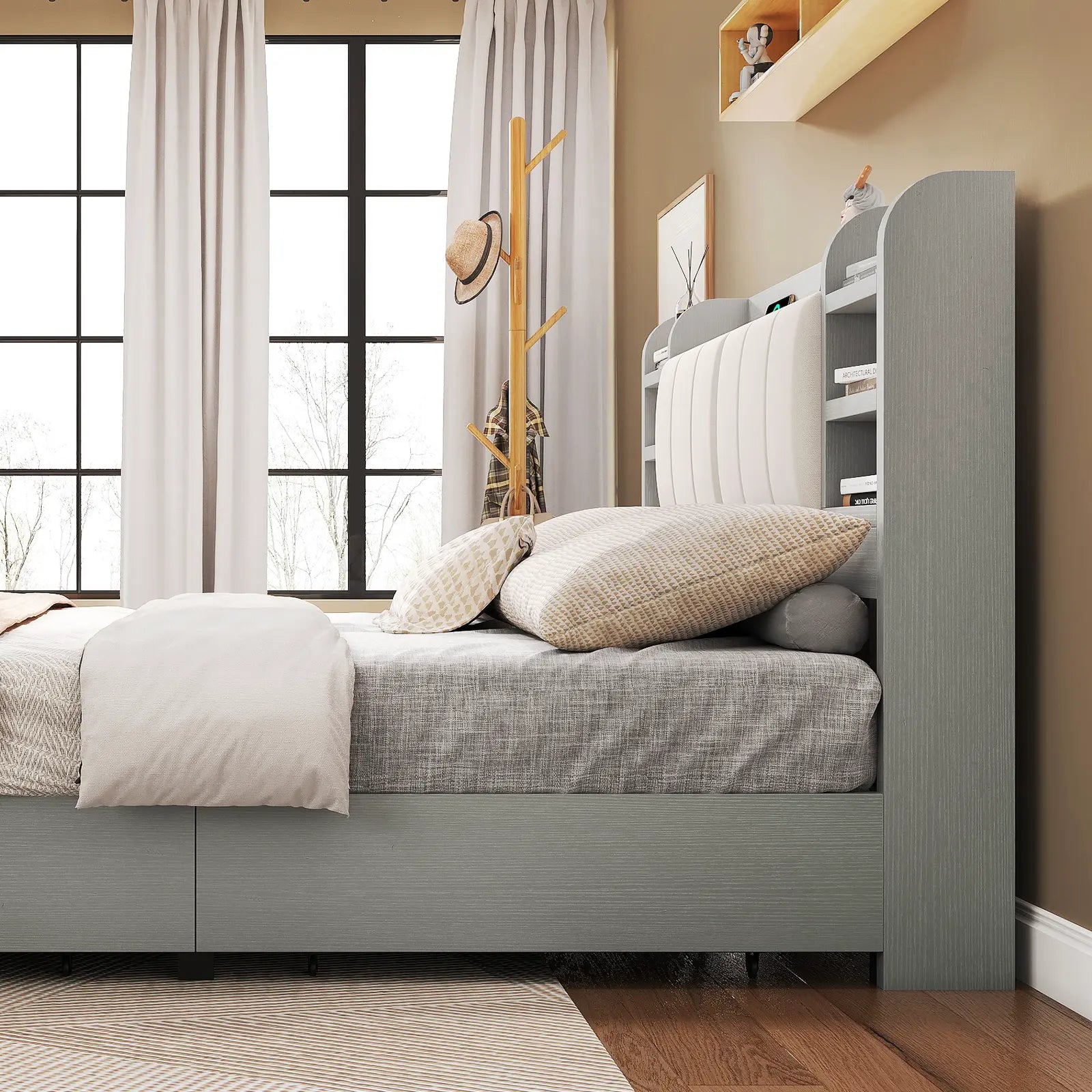 Merritt Wooden Storage Bed Frame -Queen / Light Gray