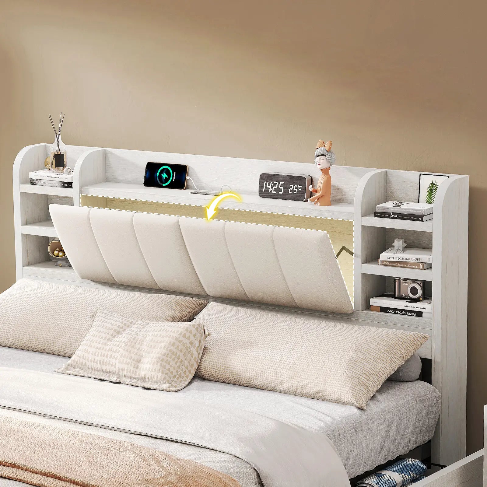 Merritt Wooden Storage Bed Frame -Queen / White