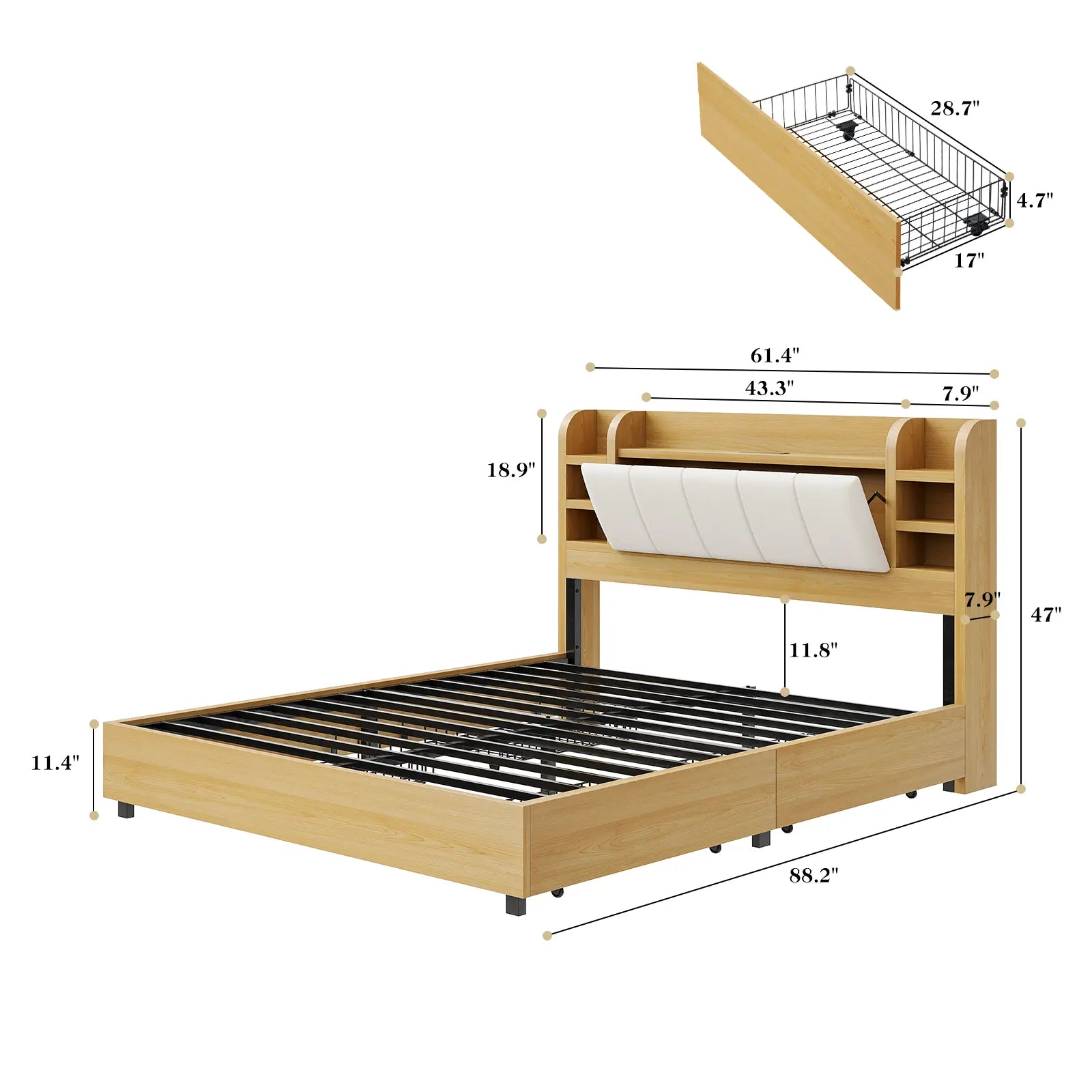 Merritt Wooden Storage Bed Frame -Queen / Maple