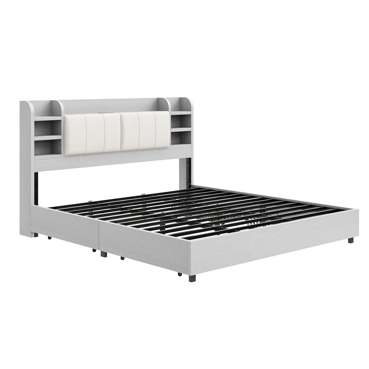 Merritt Wooden Storage Bed Frame -King / Light Gray