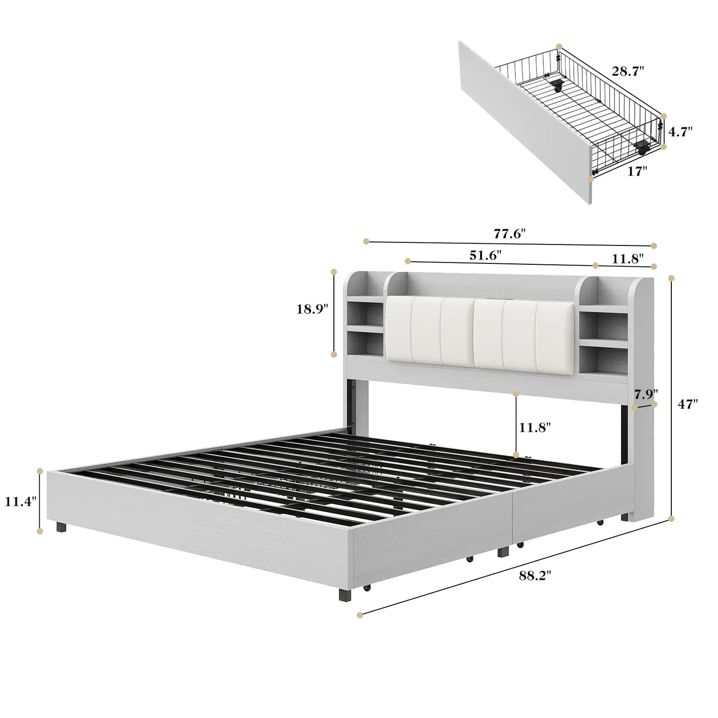 Merritt Wooden Storage Bed Frame -King / Light Gray