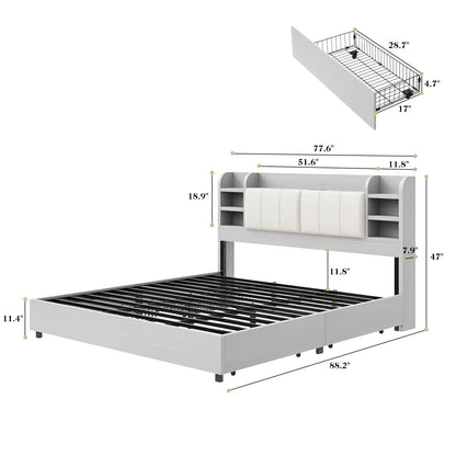 Merritt Wooden Storage Bed Frame -King / Light Gray