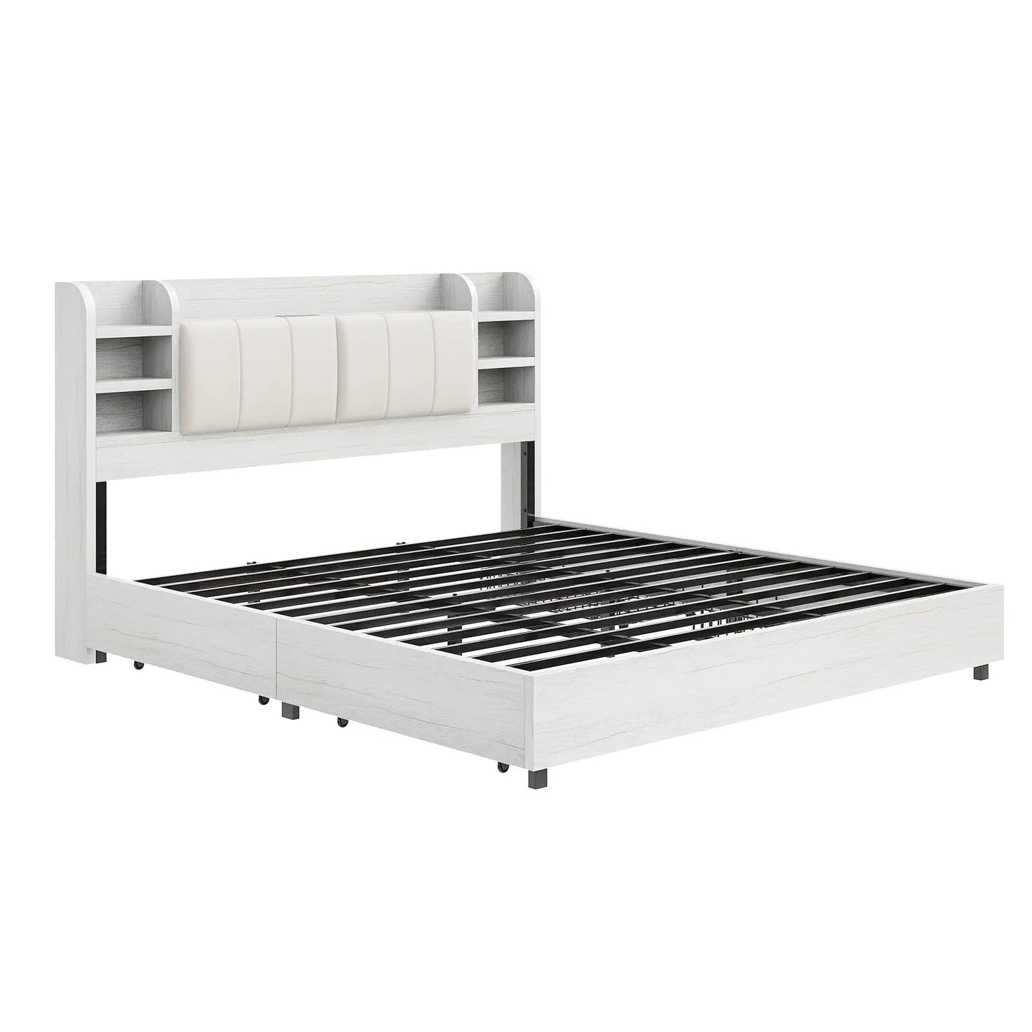 Merritt Wooden Storage Bed Frame -King / White