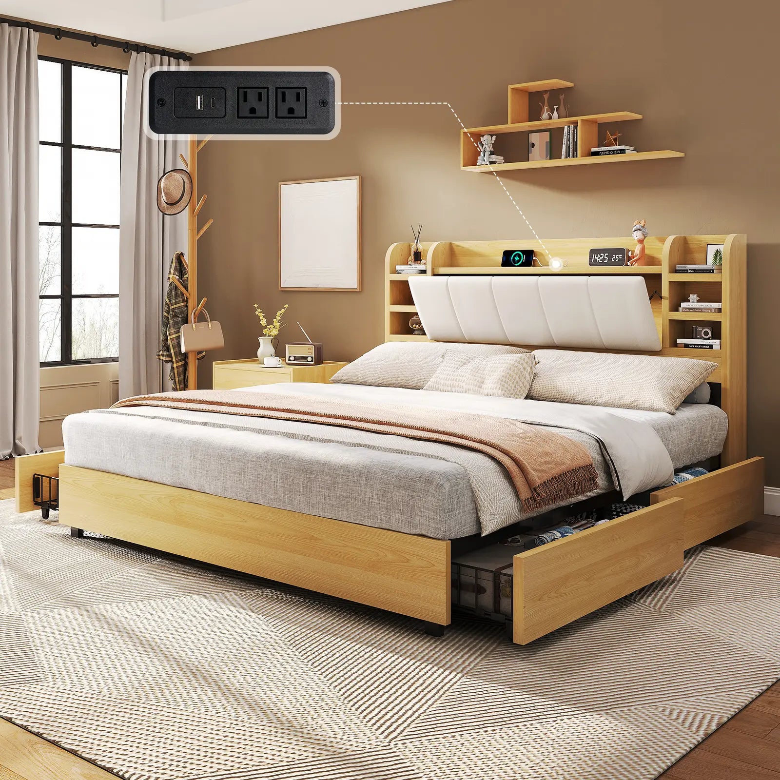 Merritt Wooden Storage Bed Frame -King / Maple