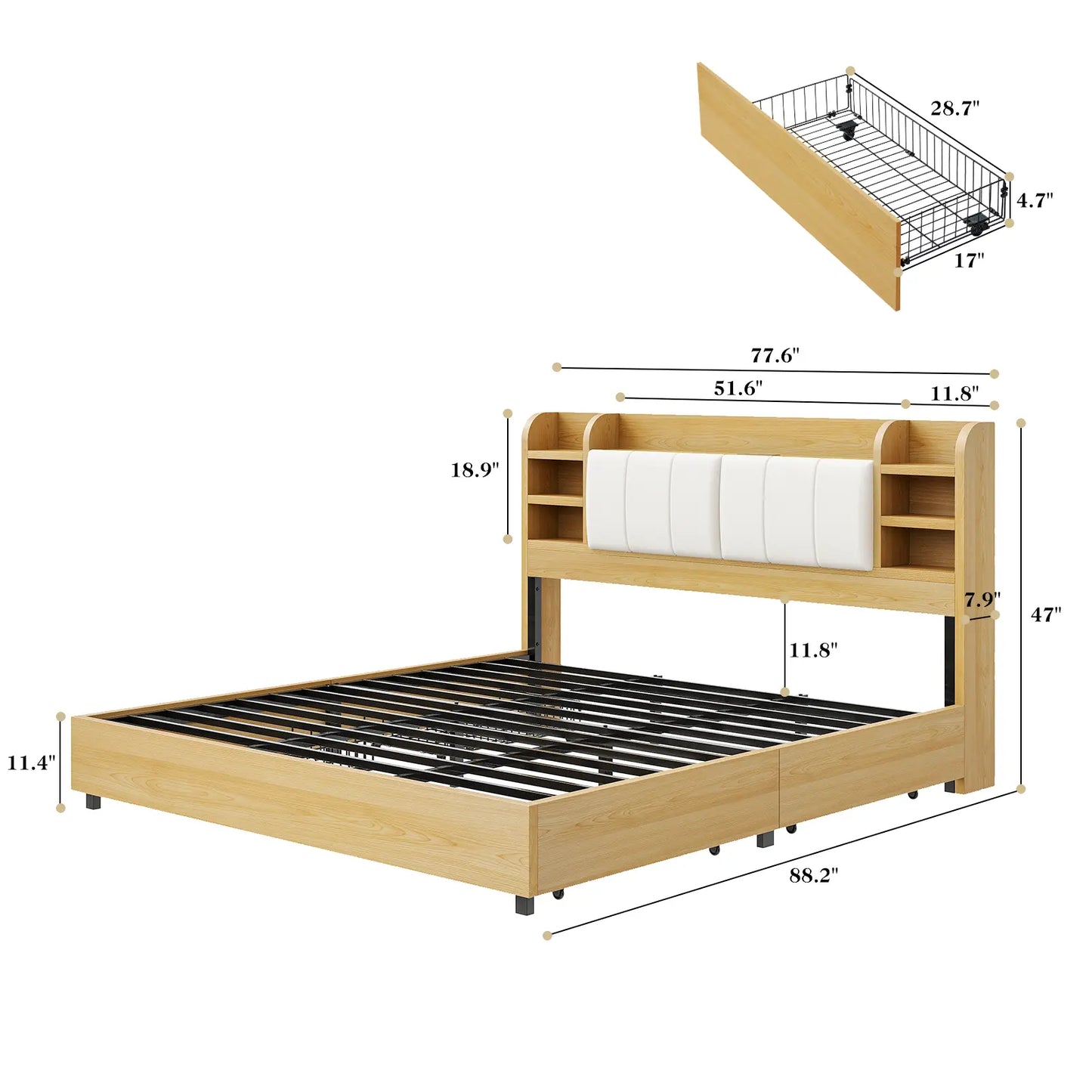 Merritt Wooden Storage Bed Frame -King / Maple