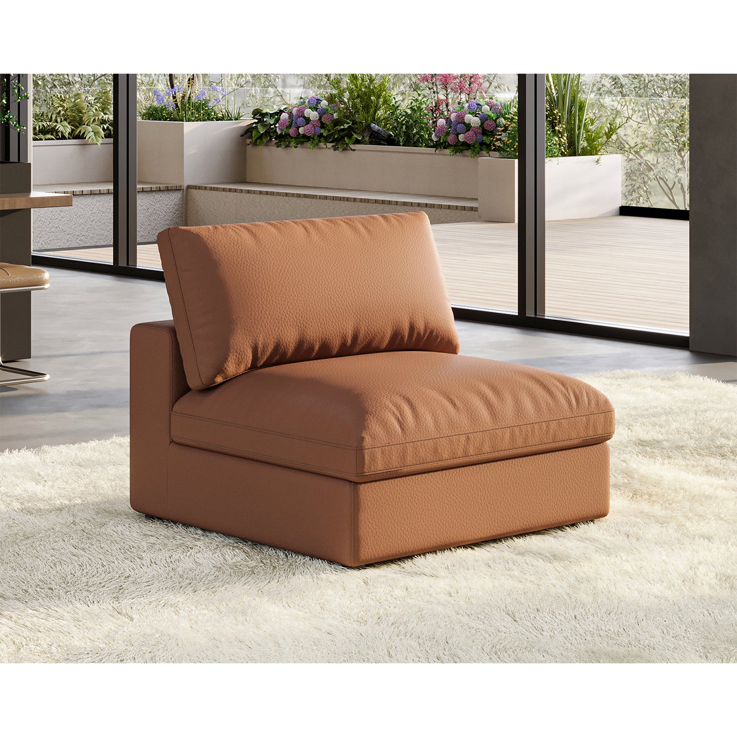 Montauk Down Filled Sectional Sofa-Middle Seat / Brown Cat Claw Leather