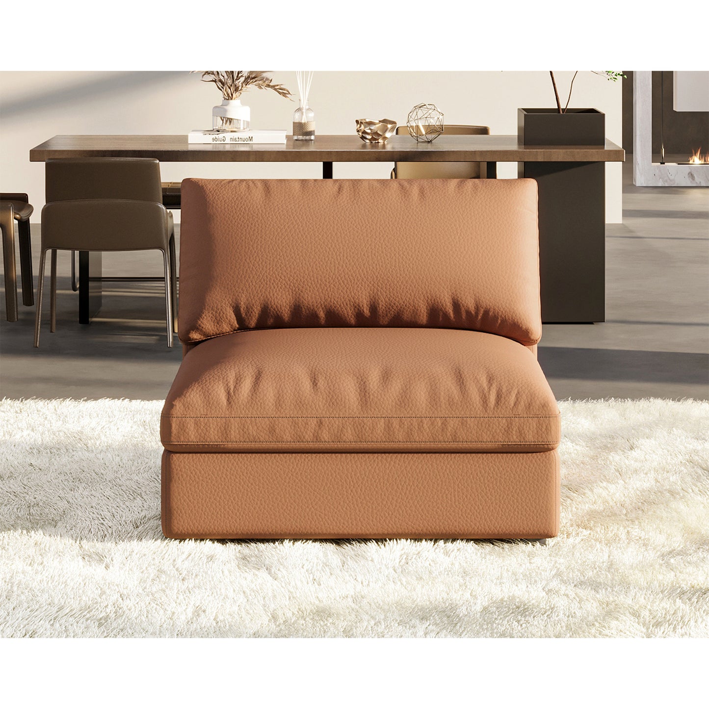 Montauk Down Filled Sectional Sofa-Middle Seat / Brown Cat Claw Leather