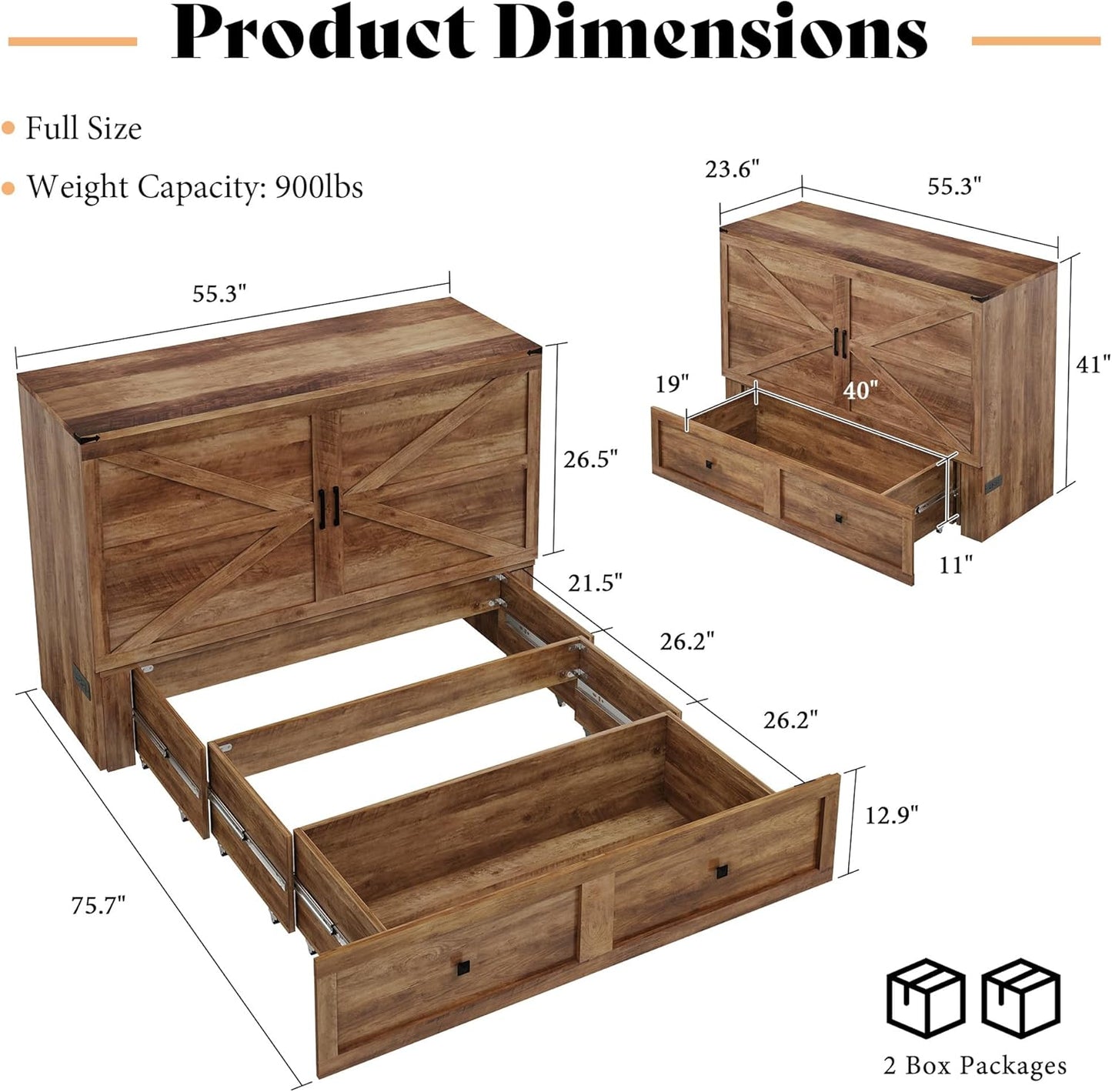 Colton Foldable Murphy Bed Amerlife Full/ Barnwood