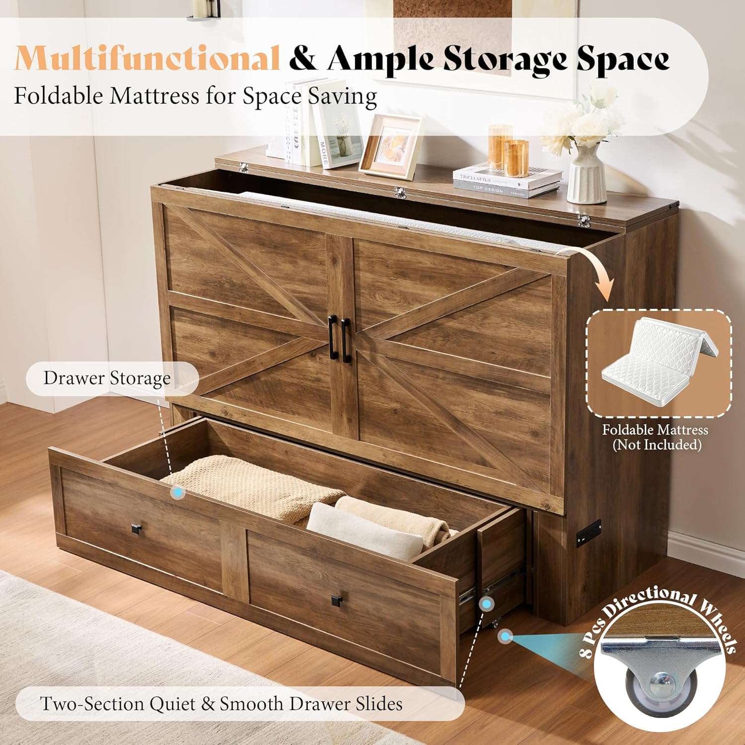 Colton Foldable Murphy Bed Amerlife Queen / Barnwood