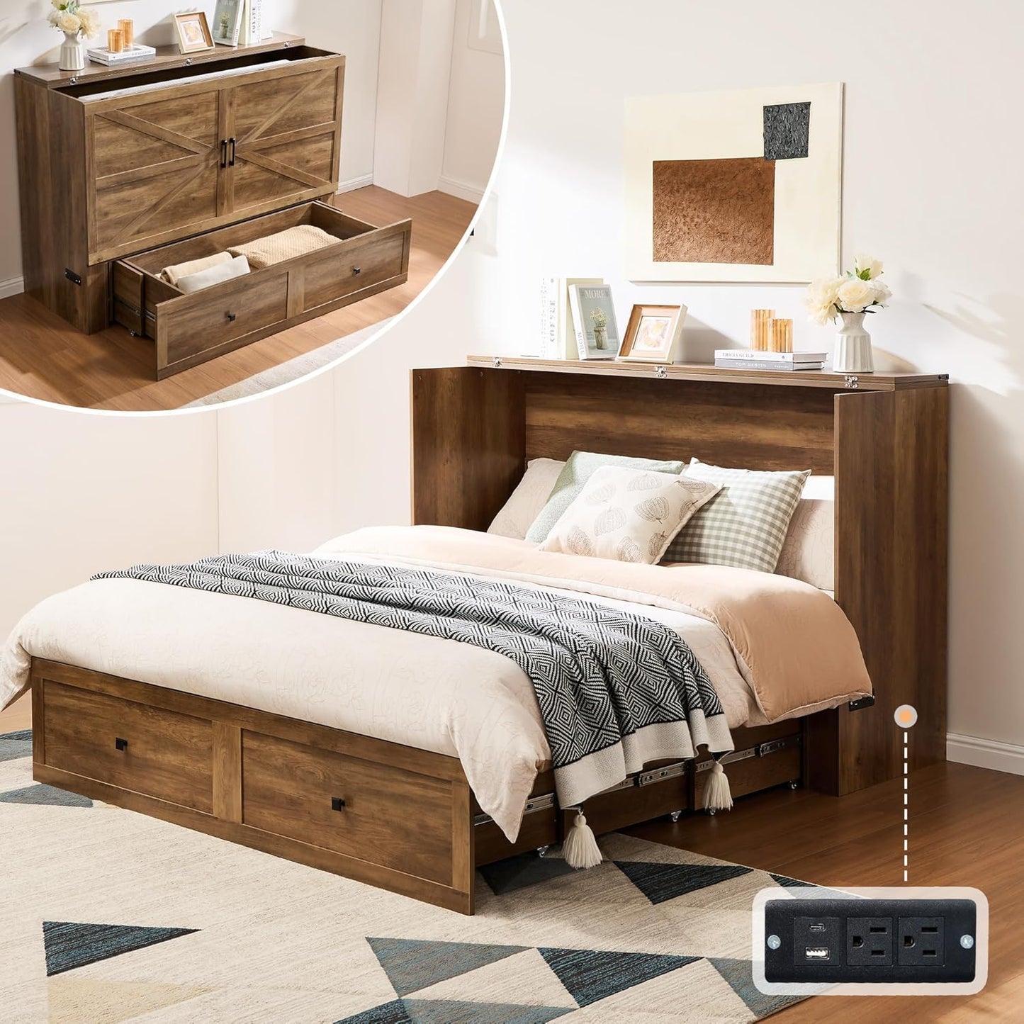 Colton Foldable Murphy Bed Amerlife Queen / Barnwood