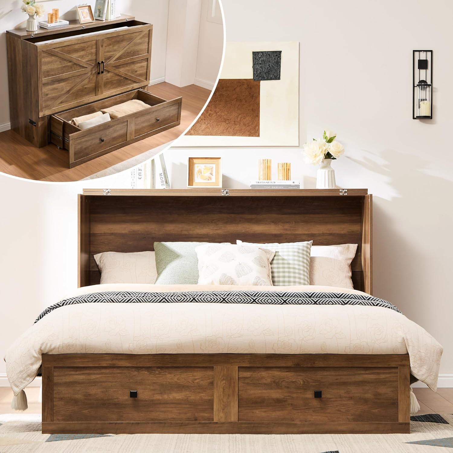 Colton Foldable Murphy Bed Amerlife Queen / Barnwood