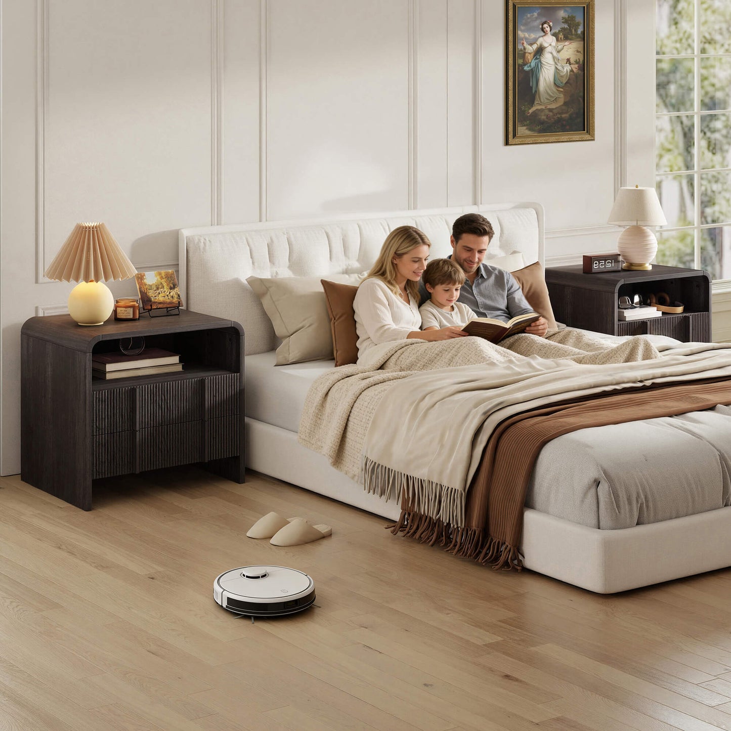 Fynora Fluted Nightstand with Drawers - Black