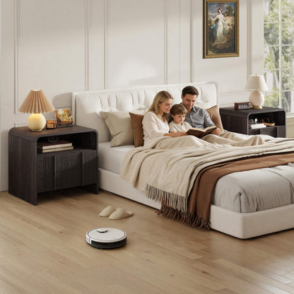 Fynora Fluted Nightstand with Drawers - Black