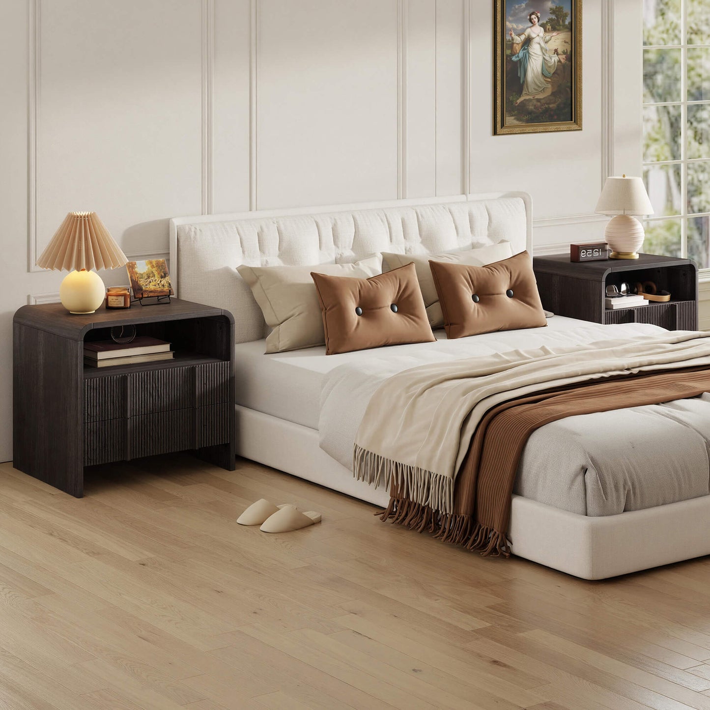 Fynora Fluted Nightstand with Drawers - Black