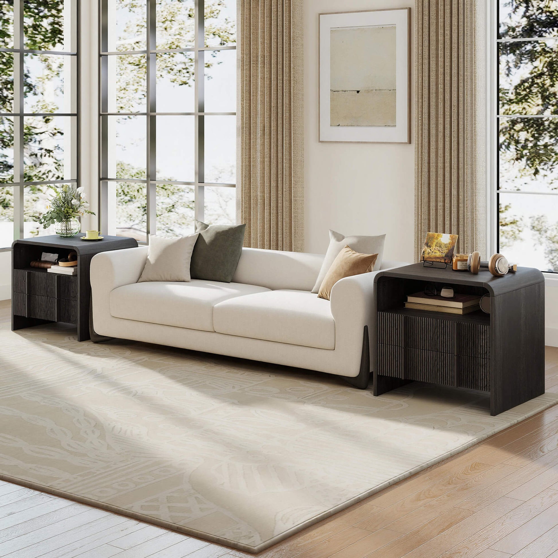 Fynora Fluted Nightstand with Drawers - Black2