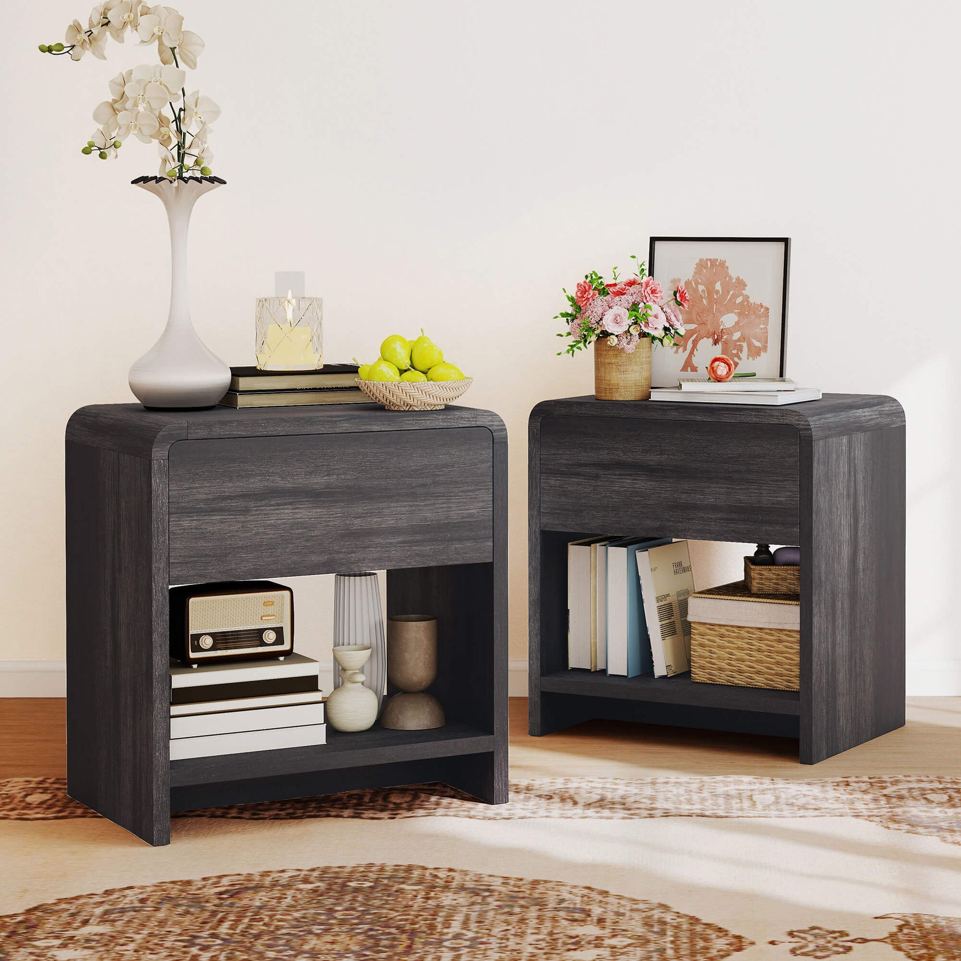 Orbia Nightstand Set with Drawer - Black