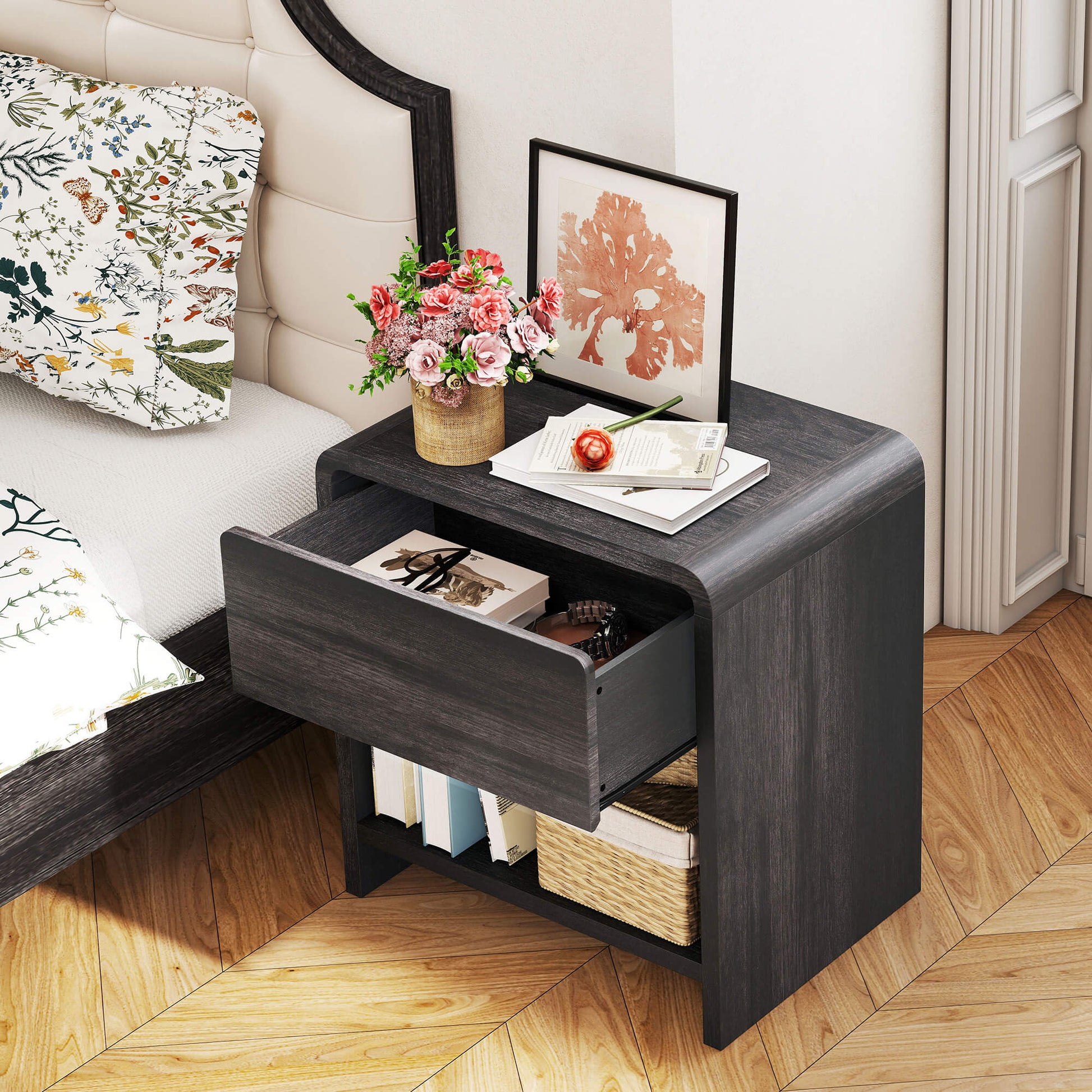 Orbia Nightstand Set with Drawer - Black