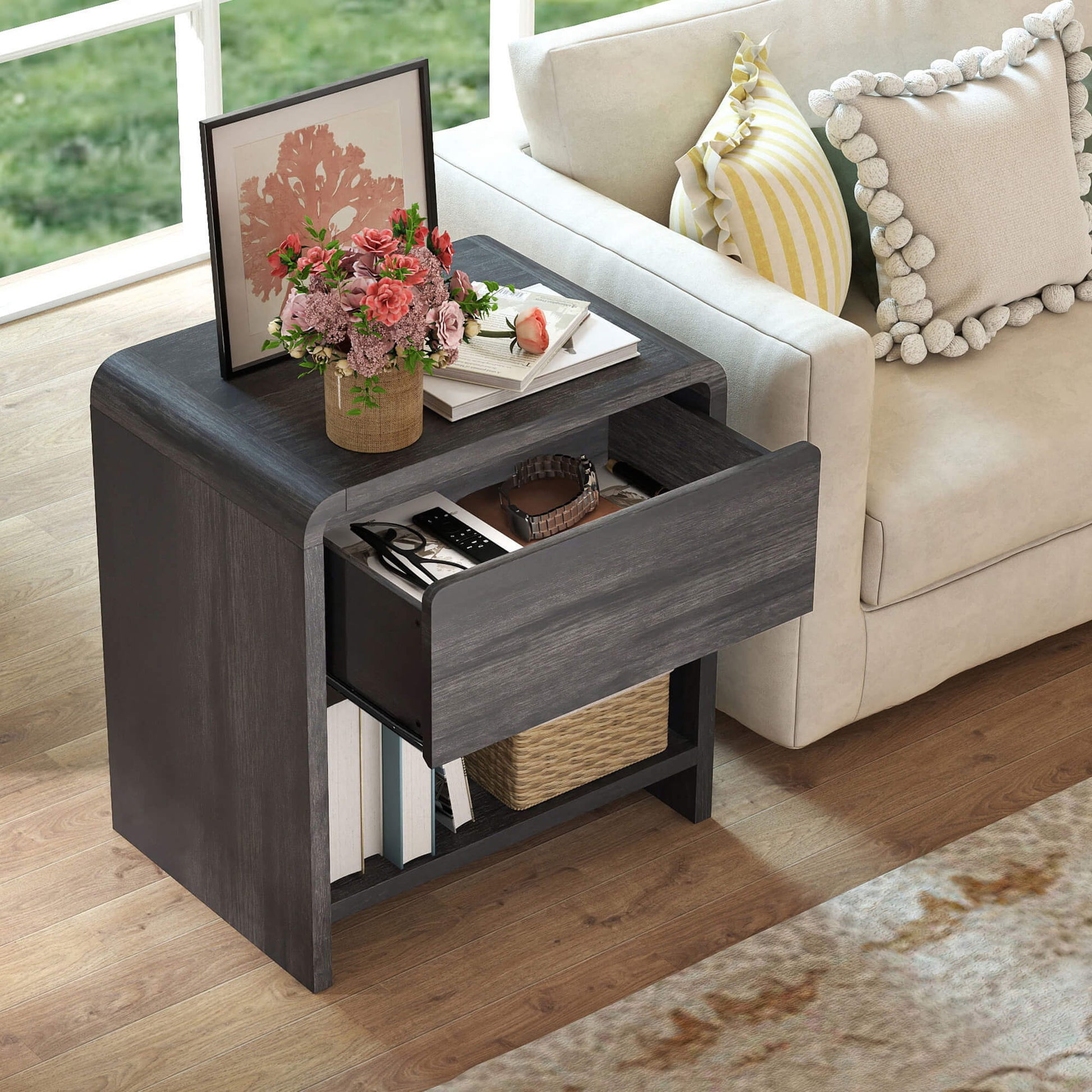 Orbia Nightstand Set with Drawer - Black