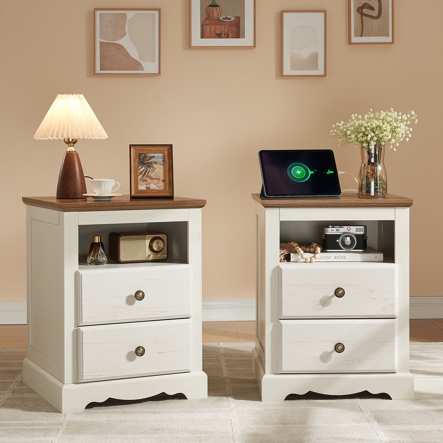 Erebus Nightstands - Pair / Antique White