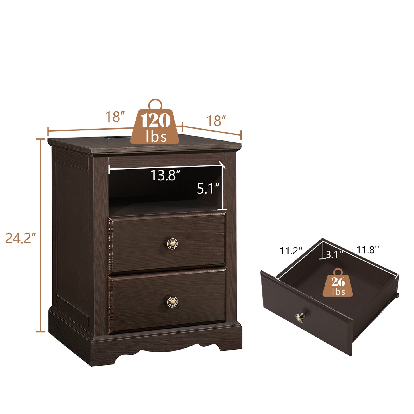 Erebus Nightstands - Pair / Espresso