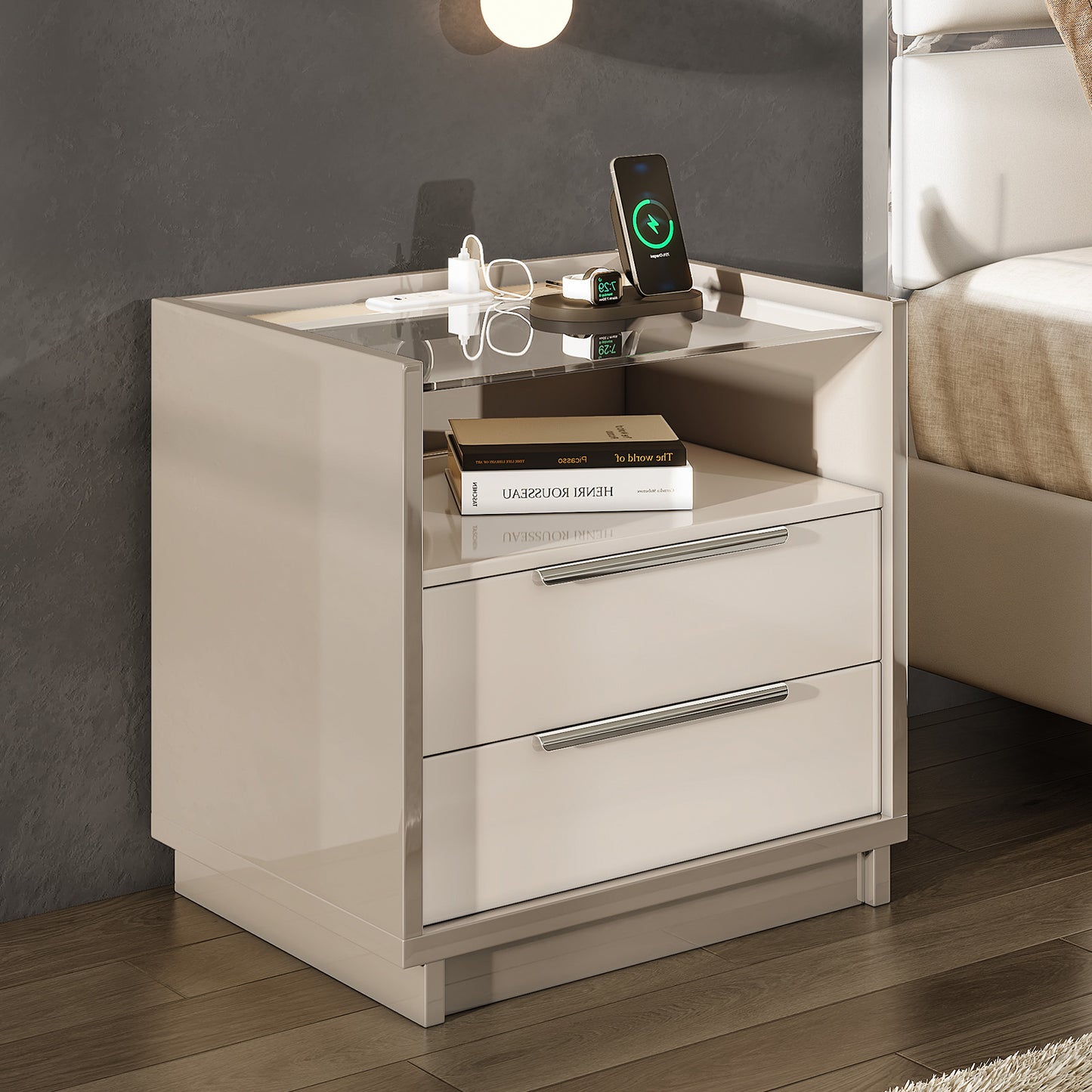 Kino Nightstands 23.6" High Gloss - Pair / White&Gray