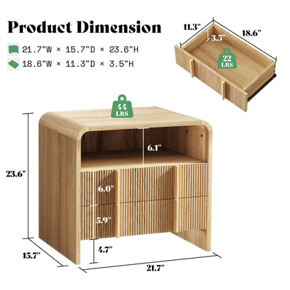 Fynora Fluted Nightstand with Drawers - Oak