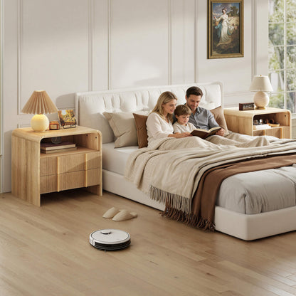 Fynora Fluted Nightstand with Drawers - Oak