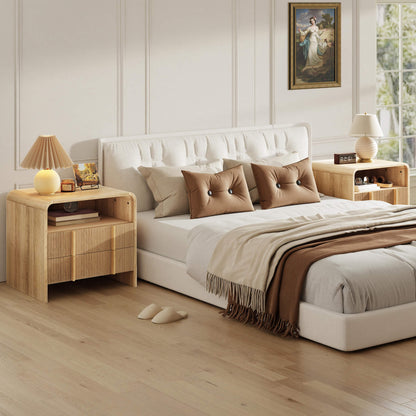 Fynora Fluted Nightstand with Drawers - Oak