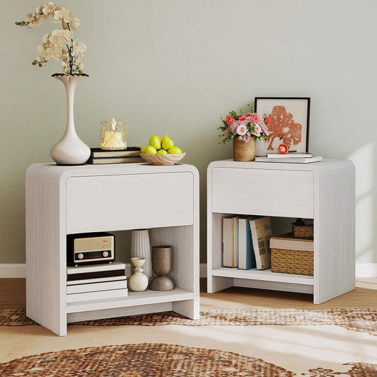Orbia Nightstand Set with Drawer - White